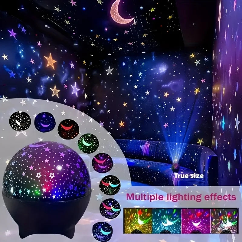 LED Night Lights Starry Sky Moon Projector Light USB Plug 7 Modes Colorful Strobe Light  for Kids Room Party Galaxy Decor Gift