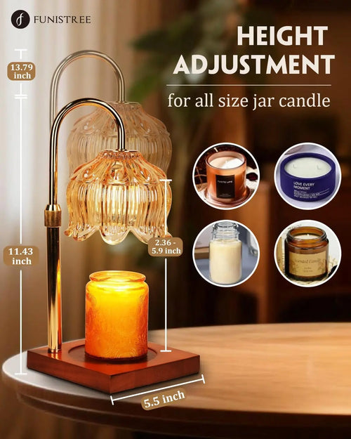 Flower Candle Warmer Lamp with Timer & Dimmer, Adjustable Height, Gift for Women Mom, Home Decor, 2 Bulbs Included