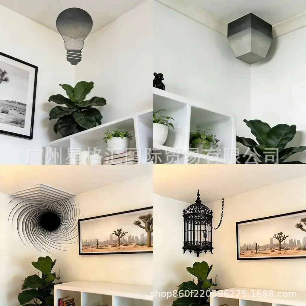 That Reshapes Reality Illusionary Optical Illusion Wall Art Sticker Impossible Corners Wall Creativity Home Decoration