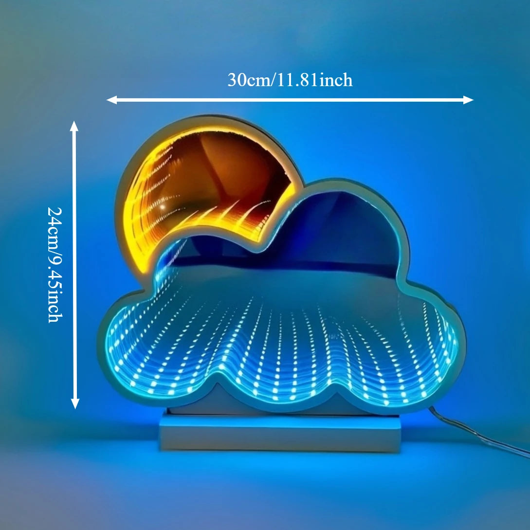 LED Infinity Mirror Cloud Tunnel Light - USB Powered Blue Yellow Neon Lamp for Bedroom Game Room Birthday Party Wall Home Decor