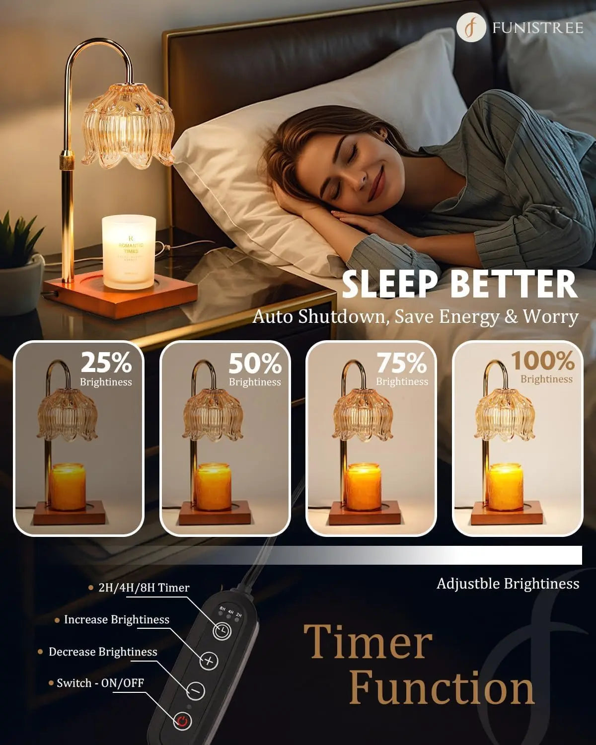 Flower Candle Warmer Lamp with Timer & Dimmer, Adjustable Height, Gift for Women Mom, Home Decor, 2 Bulbs Included