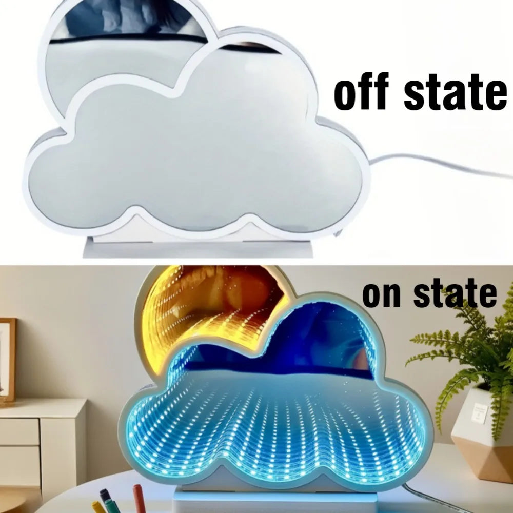 LED Infinity Mirror Cloud Tunnel Light - USB Powered Blue Yellow Neon Lamp for Bedroom Game Room Birthday Party Wall Home Decor