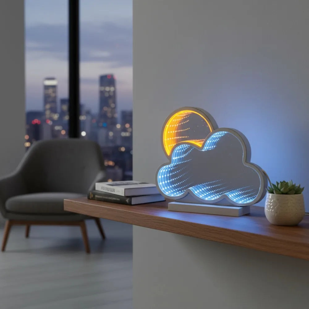 LED Infinity Mirror Cloud Tunnel Light - USB Powered Blue Yellow Neon Lamp for Bedroom Game Room Birthday Party Wall Home Decor