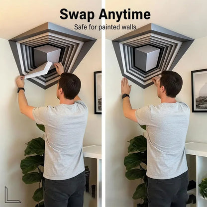 That Reshapes Reality Illusionary Optical Illusion Wall Art Sticker Impossible Corners Wall Creativity Home Decoration