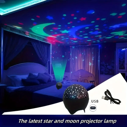 LED Night Lights Starry Sky Moon Projector Light USB Plug 7 Modes Colorful Strobe Light  for Kids Room Party Galaxy Decor Gift