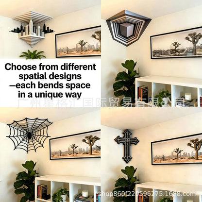 That Reshapes Reality Illusionary Optical Illusion Wall Art Sticker Impossible Corners Wall Creativity Home Decoration