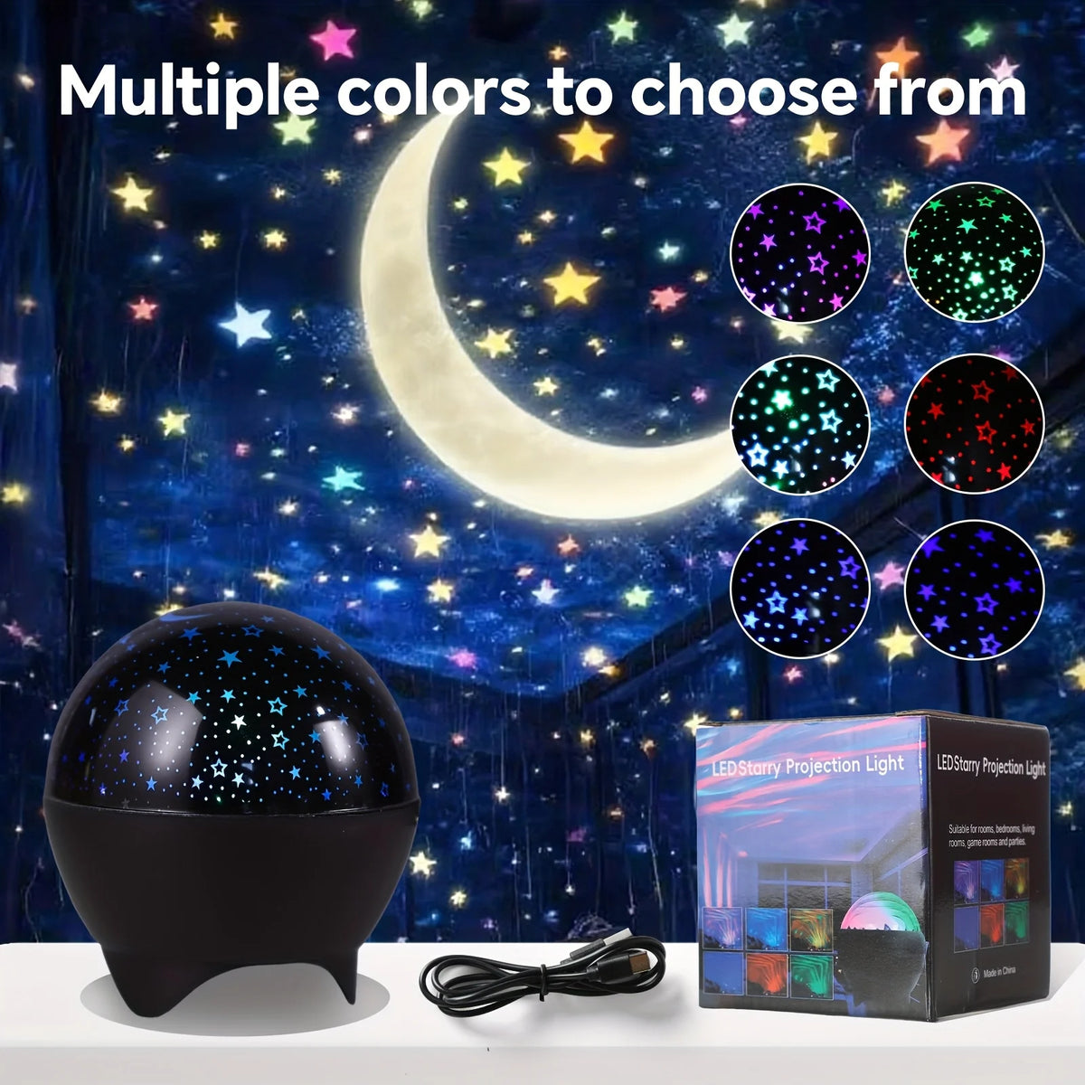 LED Night Lights Starry Sky Moon Projector Light USB Plug 7 Modes Colorful Strobe Light  for Kids Room Party Galaxy Decor Gift