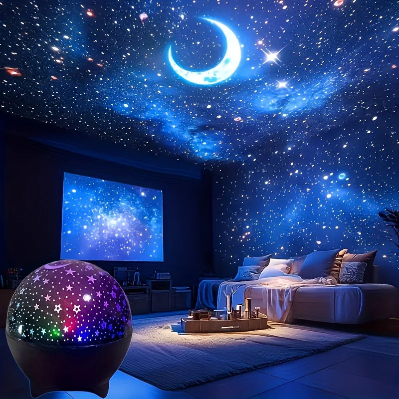 LED Night Lights Starry Sky Moon Projector Light USB Plug 7 Modes Colorful Strobe Light  for Kids Room Party Galaxy Decor Gift