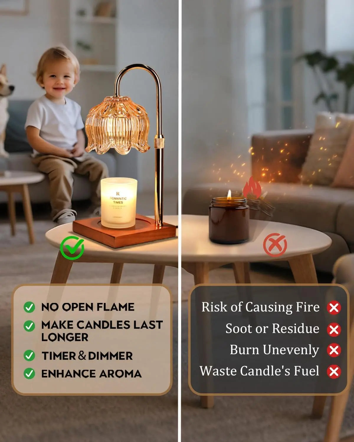 Flower Candle Warmer Lamp with Timer & Dimmer, Adjustable Height, Gift for Women Mom, Home Decor, 2 Bulbs Included
